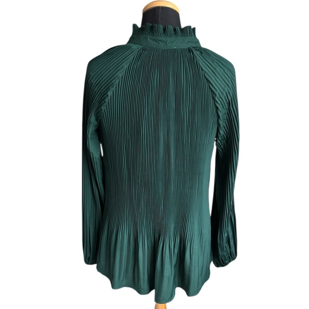 New Papillon Blanc Blouse Dark Green Emerald Top Long sleeve Pleated Size XS - Picture 9 of 11